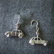 Load image into Gallery viewer, sterling silver 2cv6 earrings on hooks with chevrons