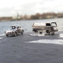 Load image into Gallery viewer, Sterling silver beetle and T2 van in 1:160 scale