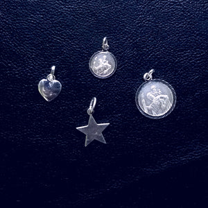 Silver st.christof, star or heart charms