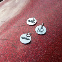 Load image into Gallery viewer, Silhouette pendants in 16mm sterling silver, beetle, VWvan or porsche911