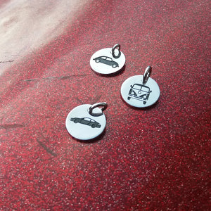 Beetle T1 Van and 911 silhouette pendants in 12 mm silver