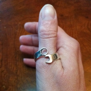 Large sterling silver wrench ring