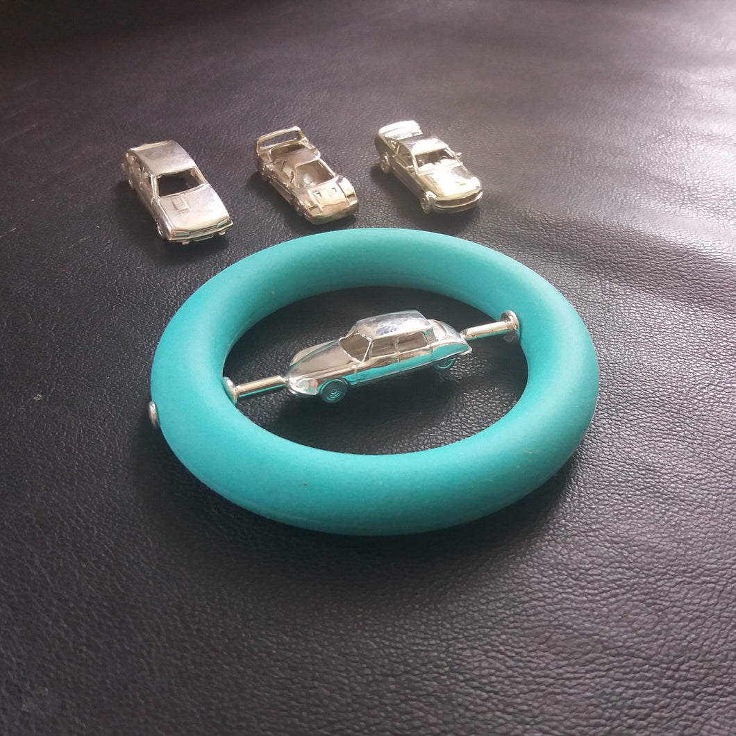Silver Citroen DS baby teething ring CX Ferrari F40 and Mustang