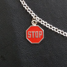 Load image into Gallery viewer, Silver stop sign charm with enamel