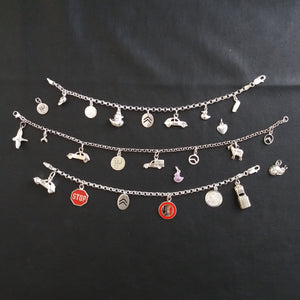 Charm bracelets in 3 lengths and charms