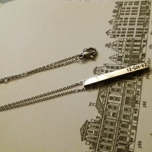 license plate number engraved in pendant 