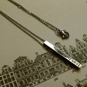 Necklace with license plate pendant in stainless steel