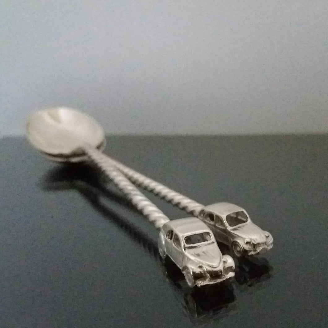 Silver car spoons with Citroën 2cv4 and 2cv6 voiture francaise
